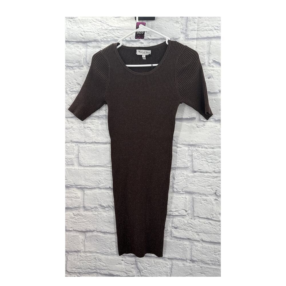 Michael Stars Bodicon Dress Elbo Sleeves Chestnut Shimmer Medium Petite